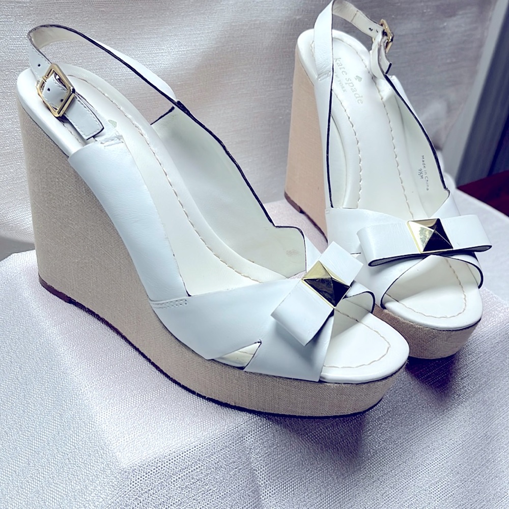 Kate spade white sling back wedge